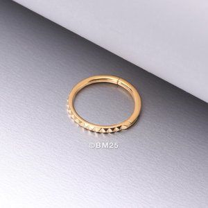 Pure24K Implant Grade Titanium Pyramid Studded Geometric Seamless Clicker Ring